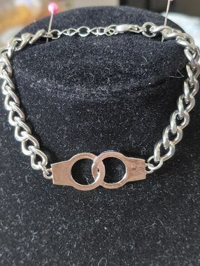 Silver Tone Handcuff Link Chain Bracelet - Women's Jewelry